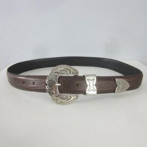 Kenneth Cole NY Womens Small Brown Leather Western Silver Western Belt 30"